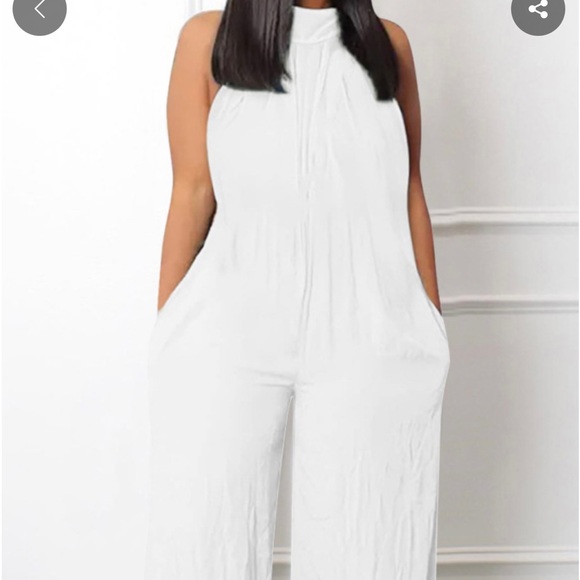 White Casual Solid Basic Half A Turtleneck Regular Jumpsuit - Picture 1 of 3